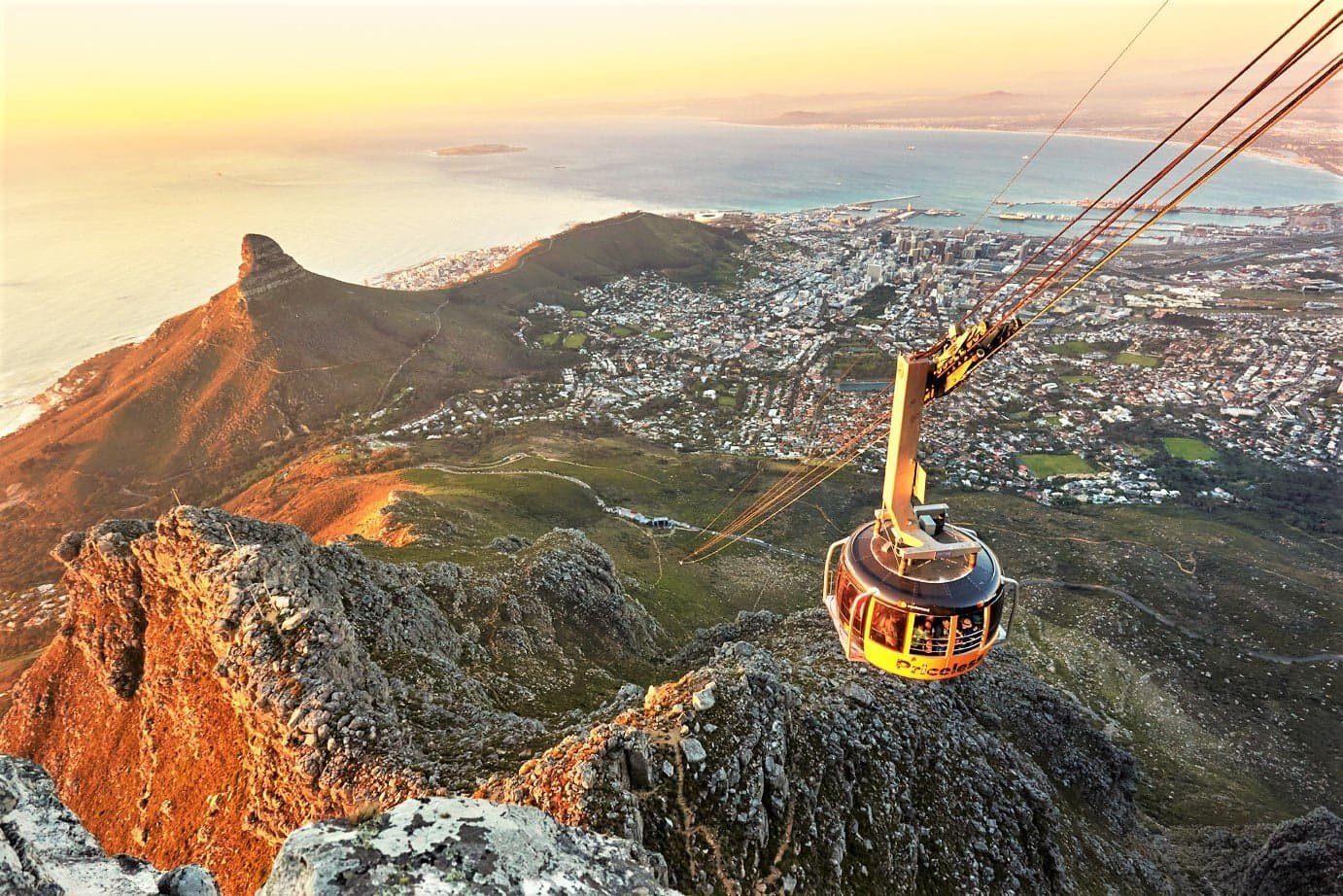 Cable car ascent of Table Mountain at sunset