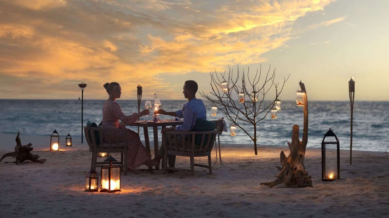 Candlelit dinner on a secluded sandbank