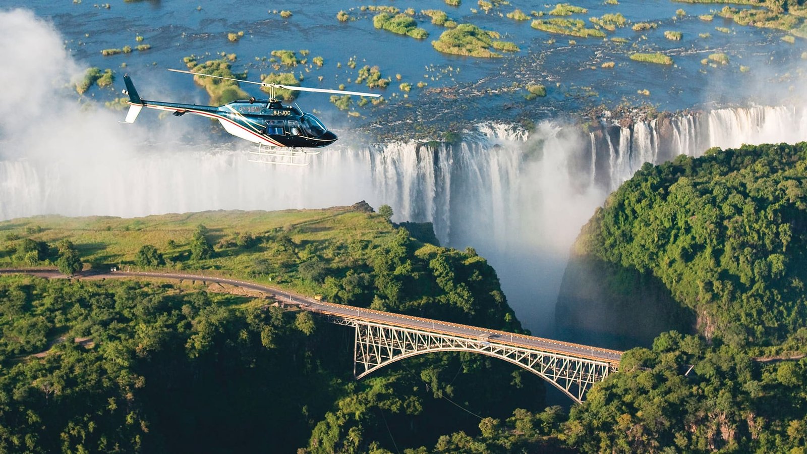 Helicopter flight over Victoria Falls