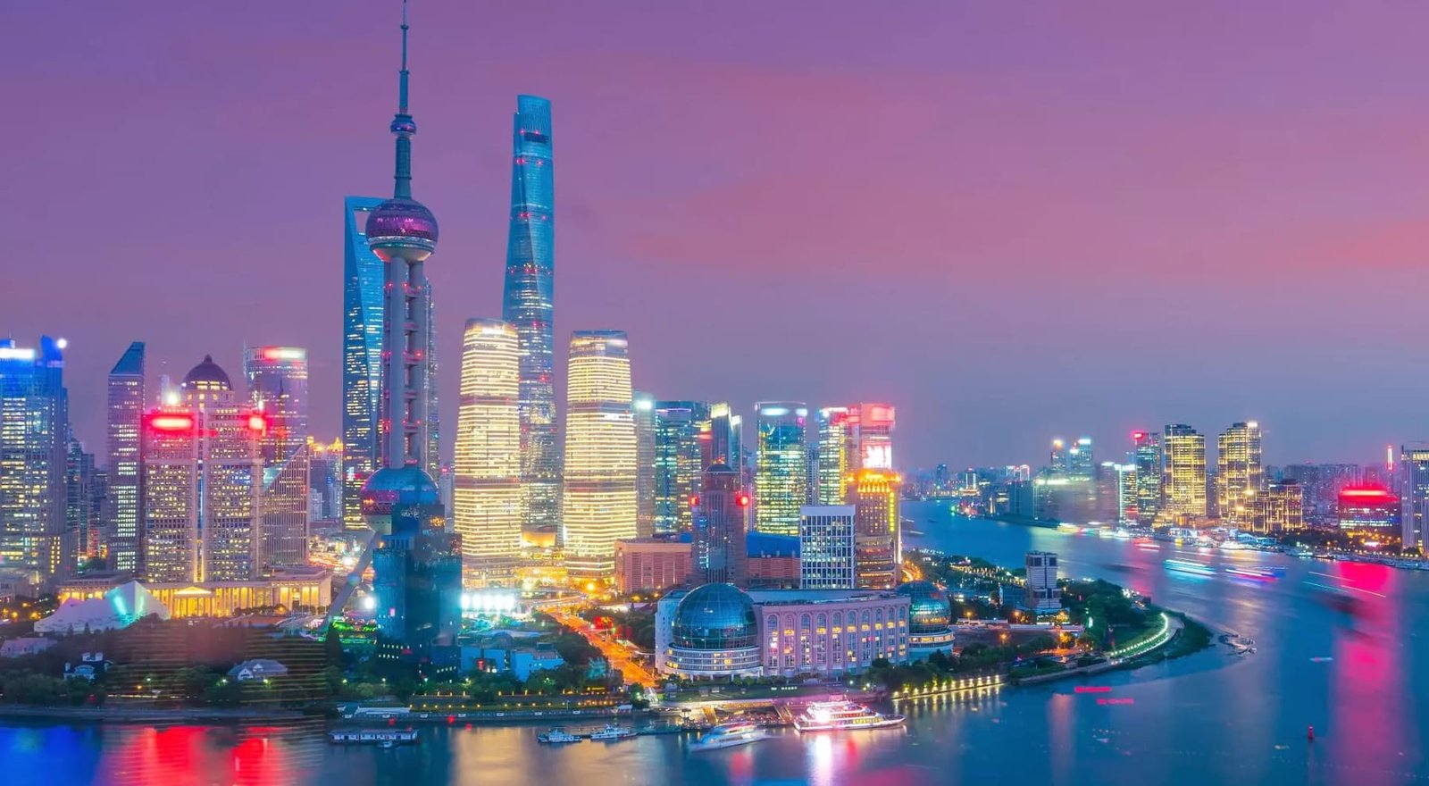 Night views from the Bund over the glowing skyline