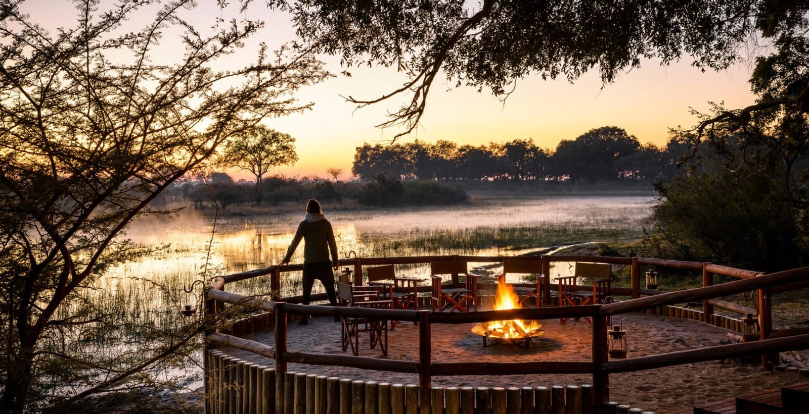 A camp deck above Okavango floodplain