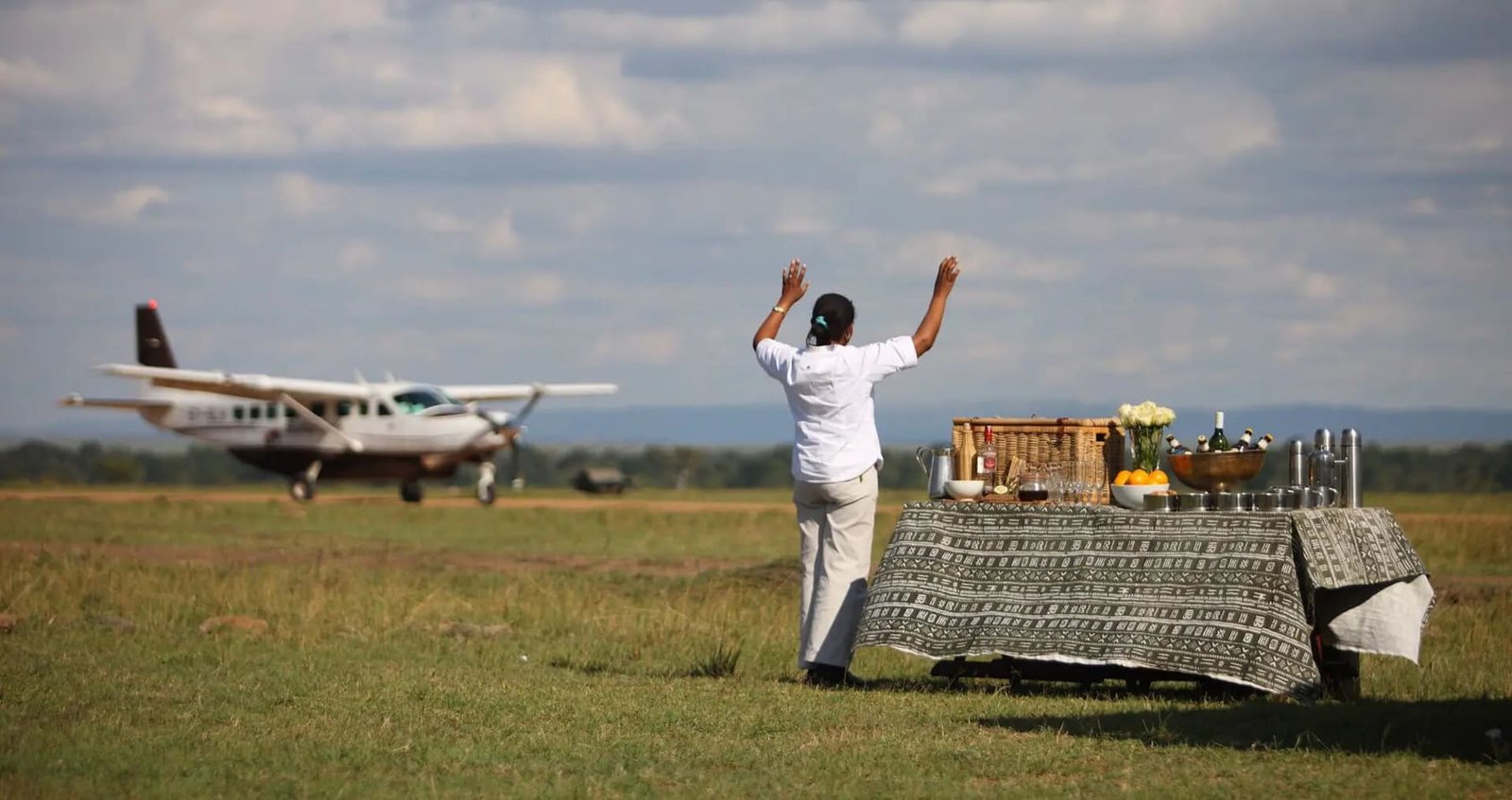 A light aircraft on a remote bush airstrip