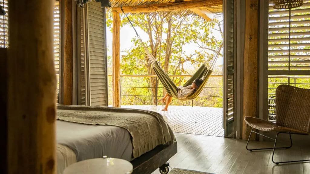 A single traveller at rest on safari