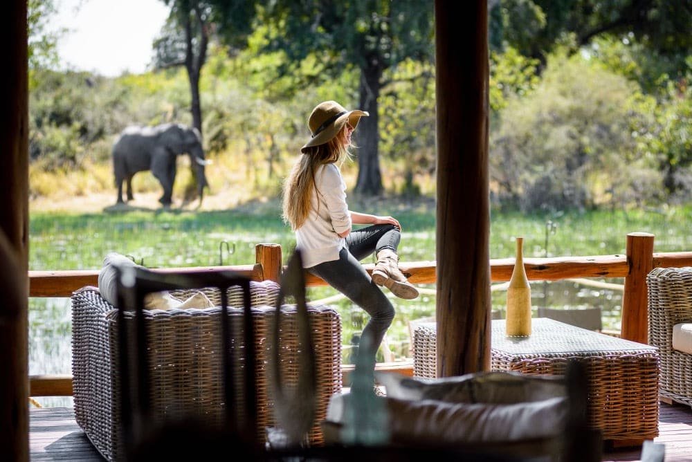 A single traveller at rest on safari